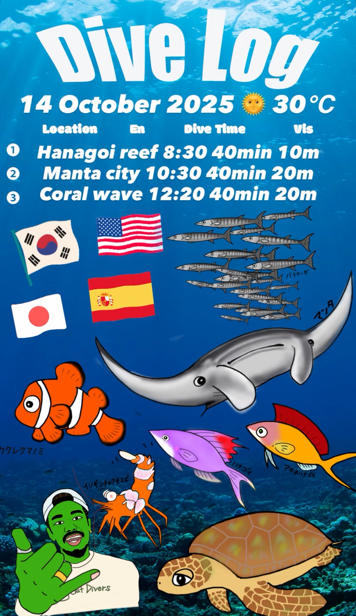 14 October 2025 Fun Diving  🇰🇷🇯🇵🇺🇸🇪🇸